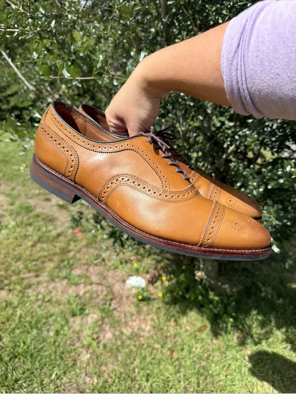 Allen Edmonds Strand Brown Leather Cap Toe Brogue Dress Shoes Men Size 14 D